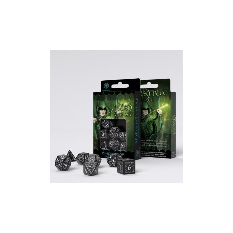 Set de Dés Elfique - Noir & Blanc (7)