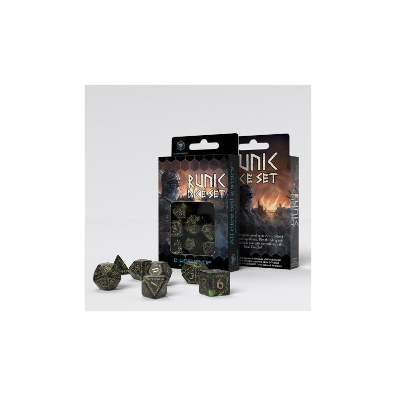 Set de Dés Runique - Vert Bouteille & Or (7)