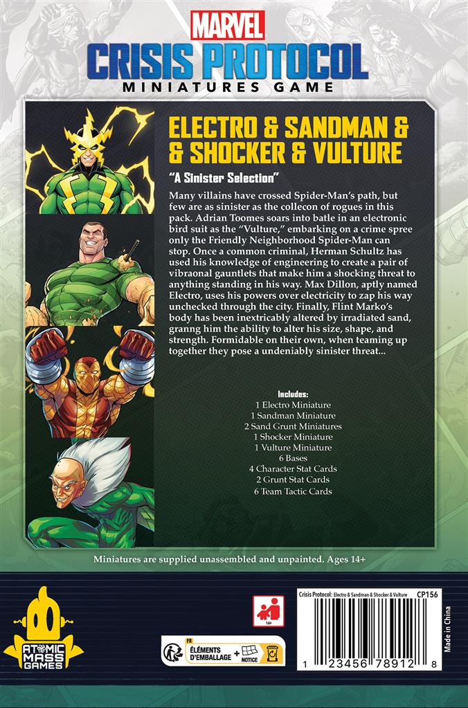 Marvel Crisis Protocol – Electro, Sandman, Shocker & Vulture (Pack de personnages)