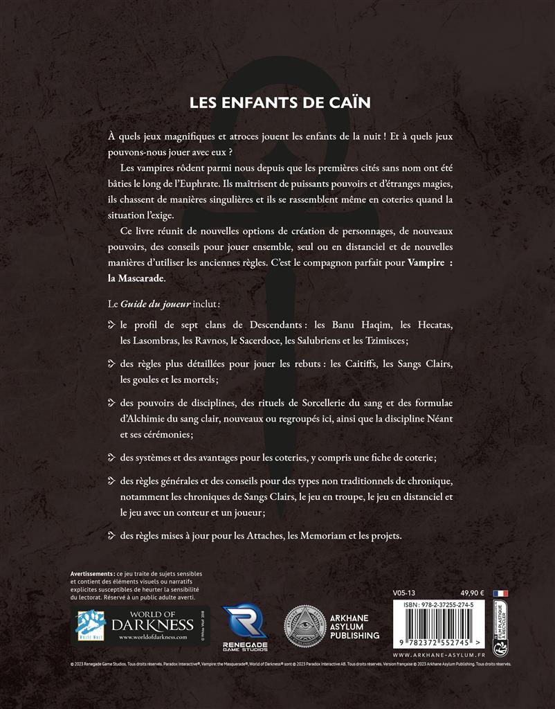 Vampire la Mascarade V5 :Le Guide du Joueur (LIVRAISON GRATUITE)